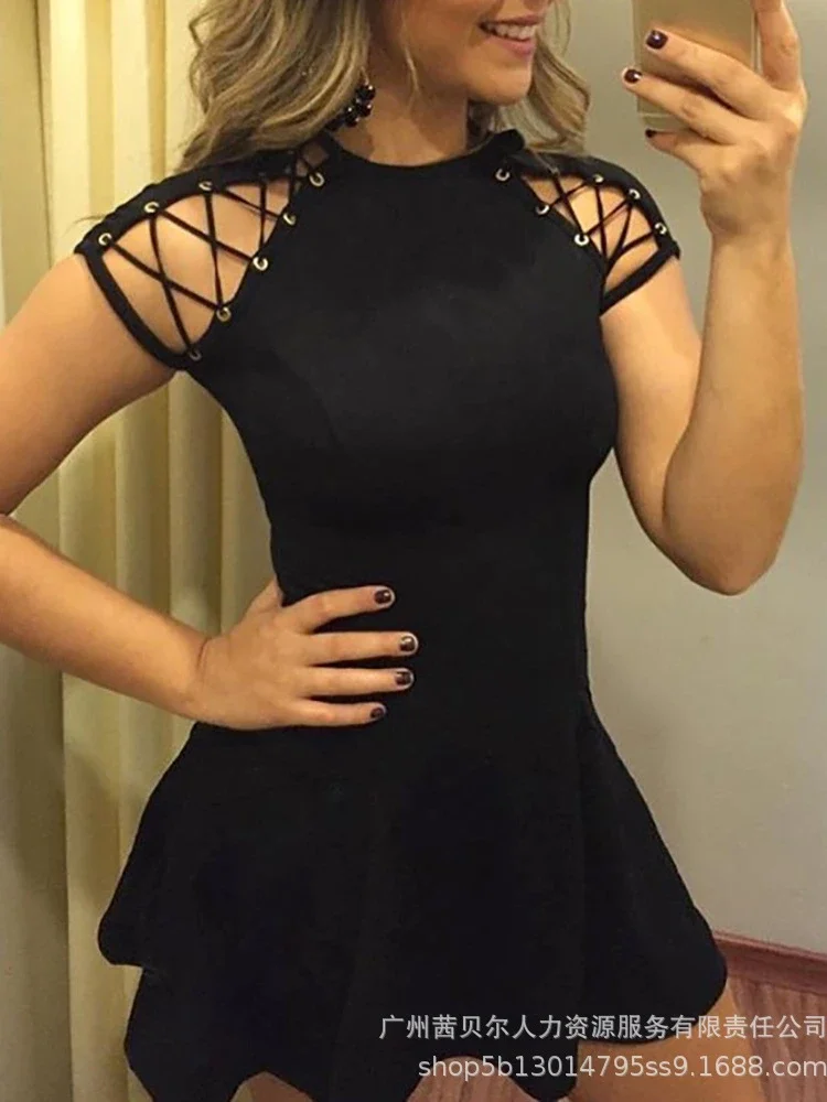 

Hollow Out Shirt Dress Women Bodycon Party Night Club Vestidos Sexy Bodycon 2023 Summer New Mini Dresses Black Prom Dress