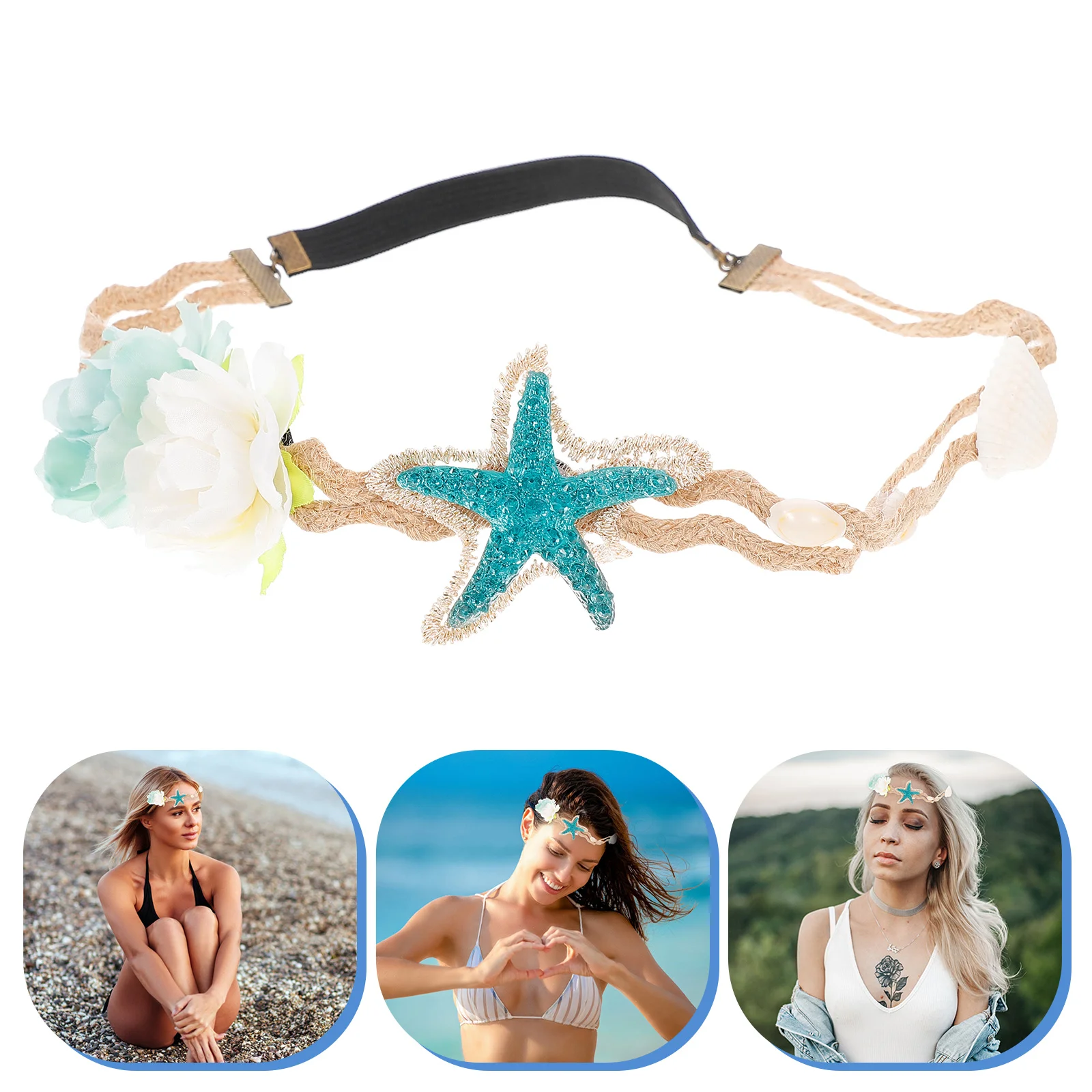

Bohemian Bride Wedding Hair Accessories Conch Headband Flower Stretch Headbands