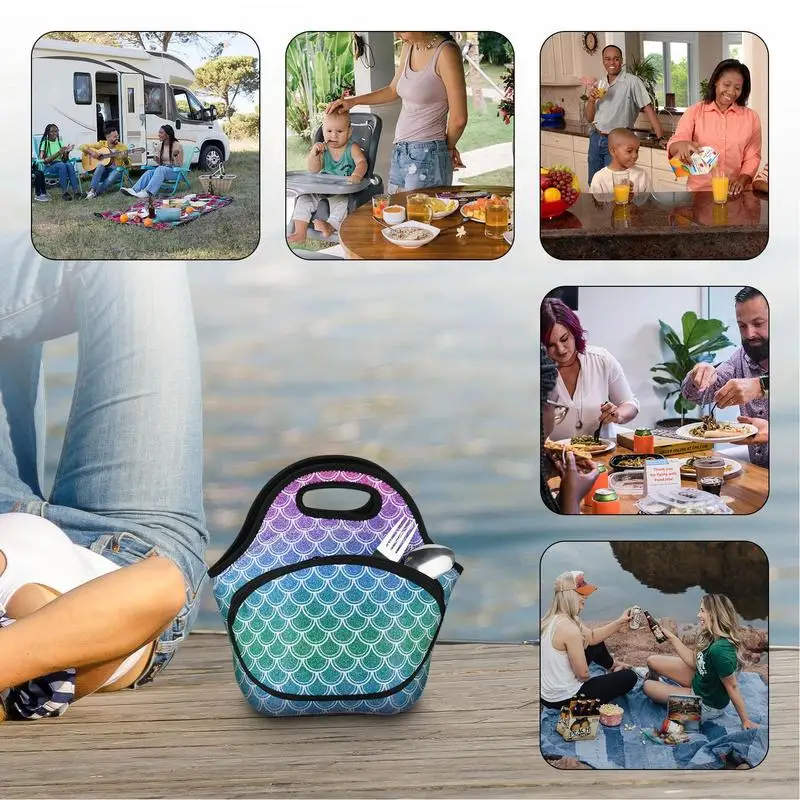 Lunch Bag Women Printed Lunch Box Pouch Insulated Kids Bag Adults Neoprene Tote Pouch For Various Food Hot Sale