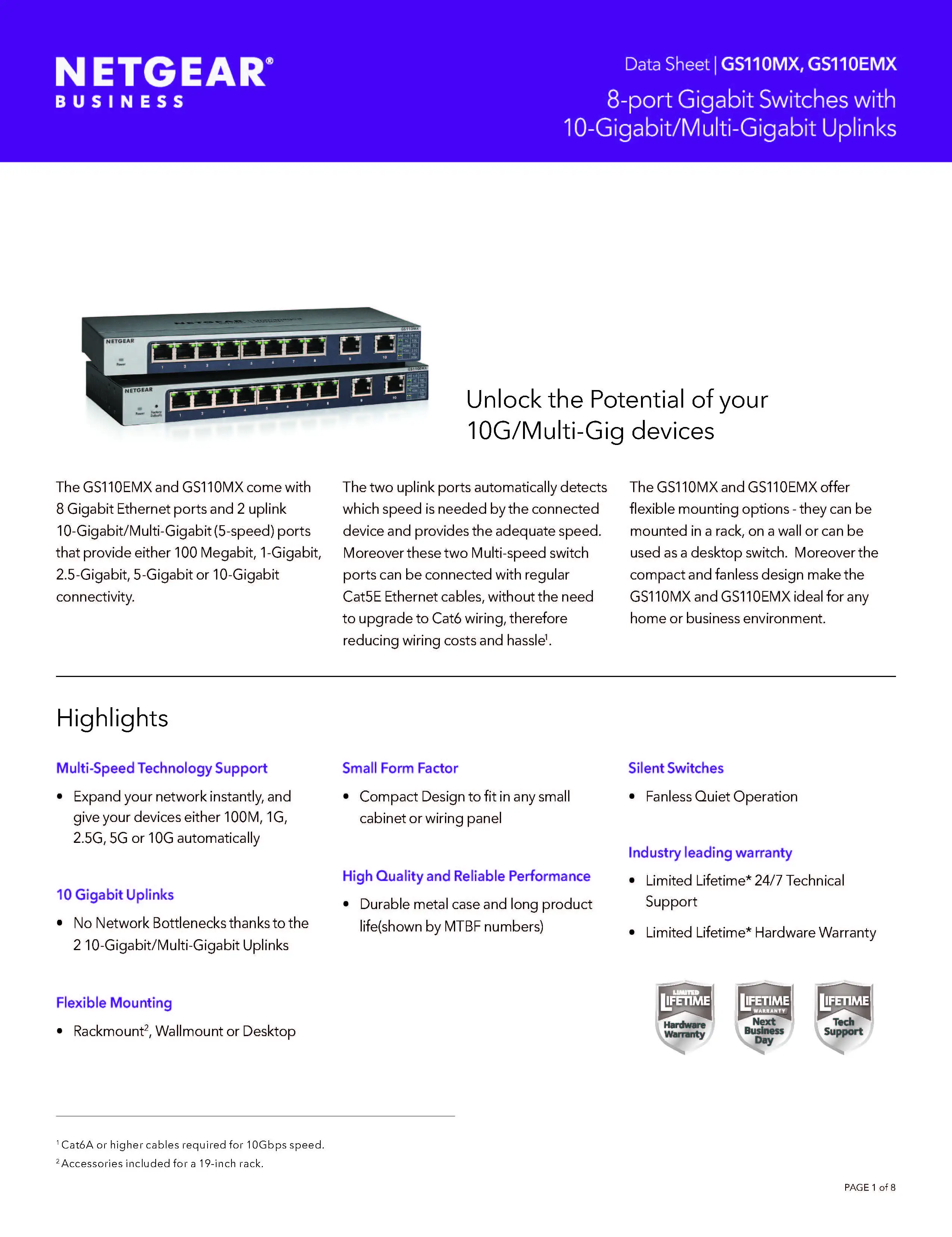 NETGEAR GS110MX Unmanaged Switch 10 Gigabit/Multi-Gigabit 8