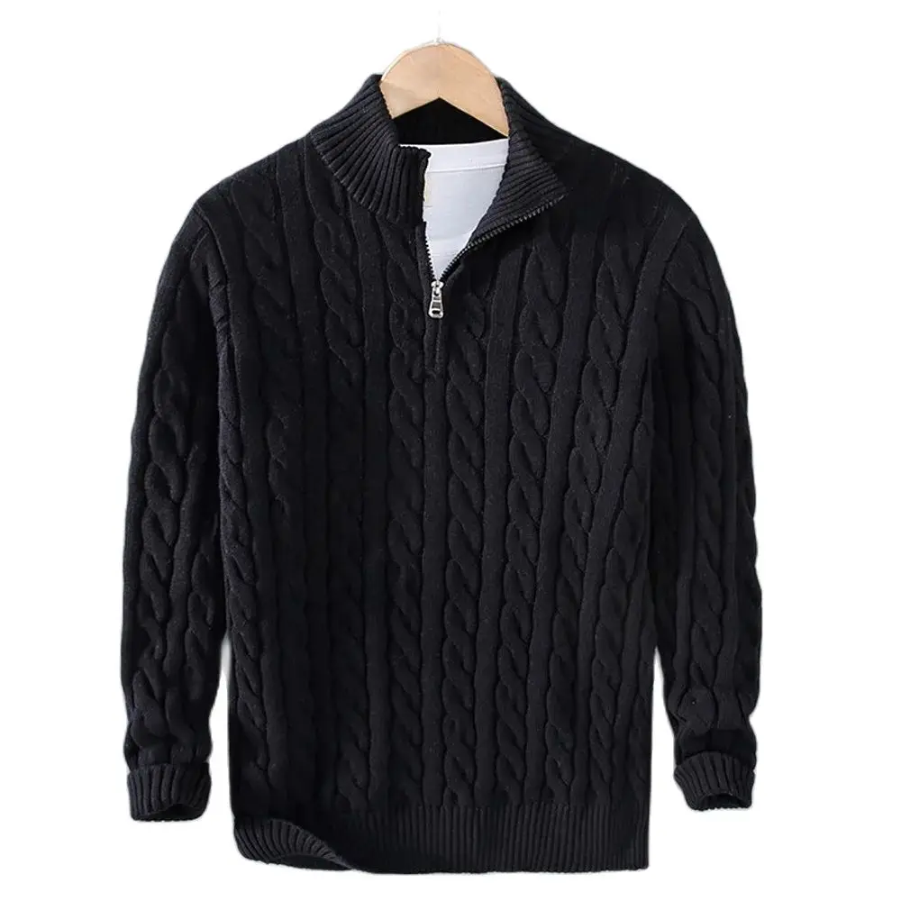 

Ladiguard Men Casual Knitted Sweaters Mens Elegant Fashion Zipper Top Pullover Mock Neck Ruched Sweater Black Grey Knitwear 2024