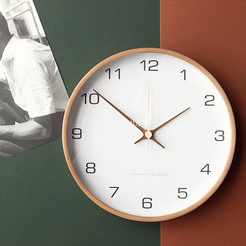 

Modern Design Clock Wall Hanging Minimalism Unusual Wood Bedroom Wall Clock Digital Round Reloj Digital Pared Household Goods