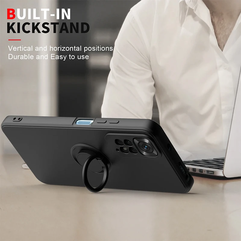 Premium Liquid Silicone Ring Holder Shockproof Phone Case - Soft Back Cover