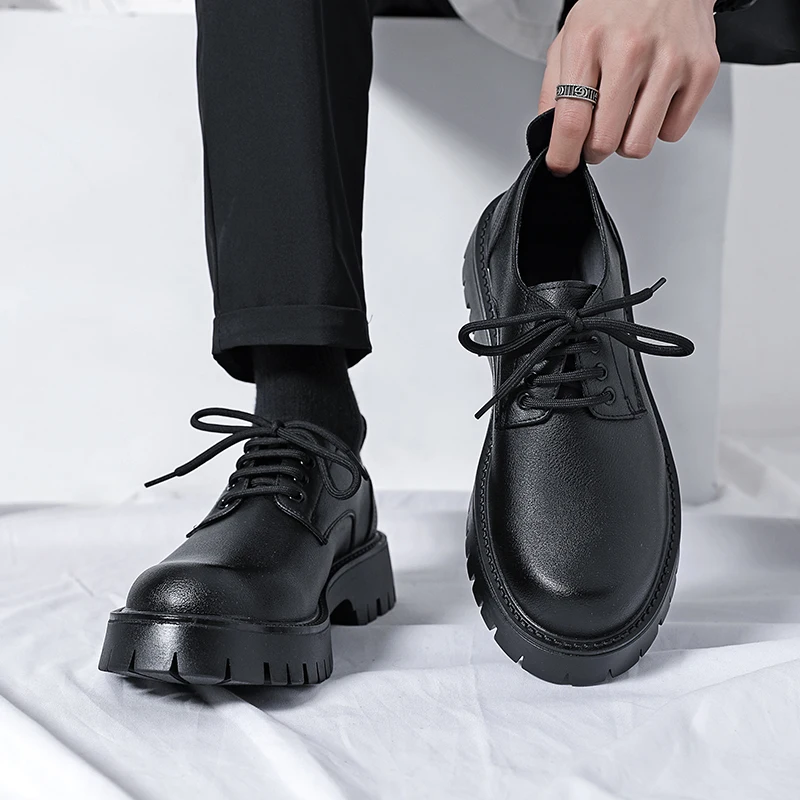 Italian Luxury Leather Shoes Thick Sole Comfortable Oxford Shoes Round Head Lace-up Smooth Shoes Formal Shoes Wedding Casual