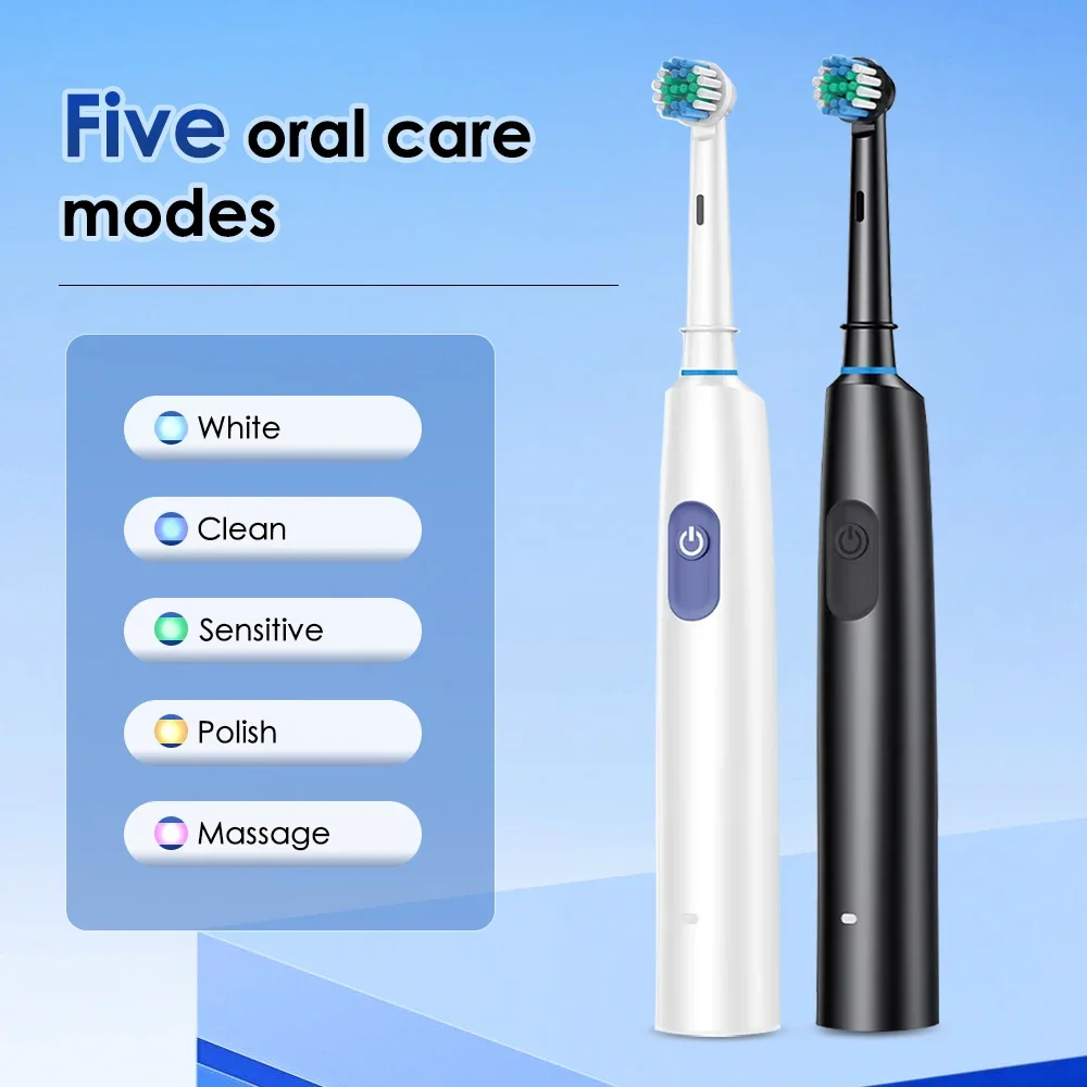 Rotating Electric Toothbrush Set for Adult Teeth Whitening Teeth Brushes 3D Round Head Soft Brush Type-C Electric Toothbrush