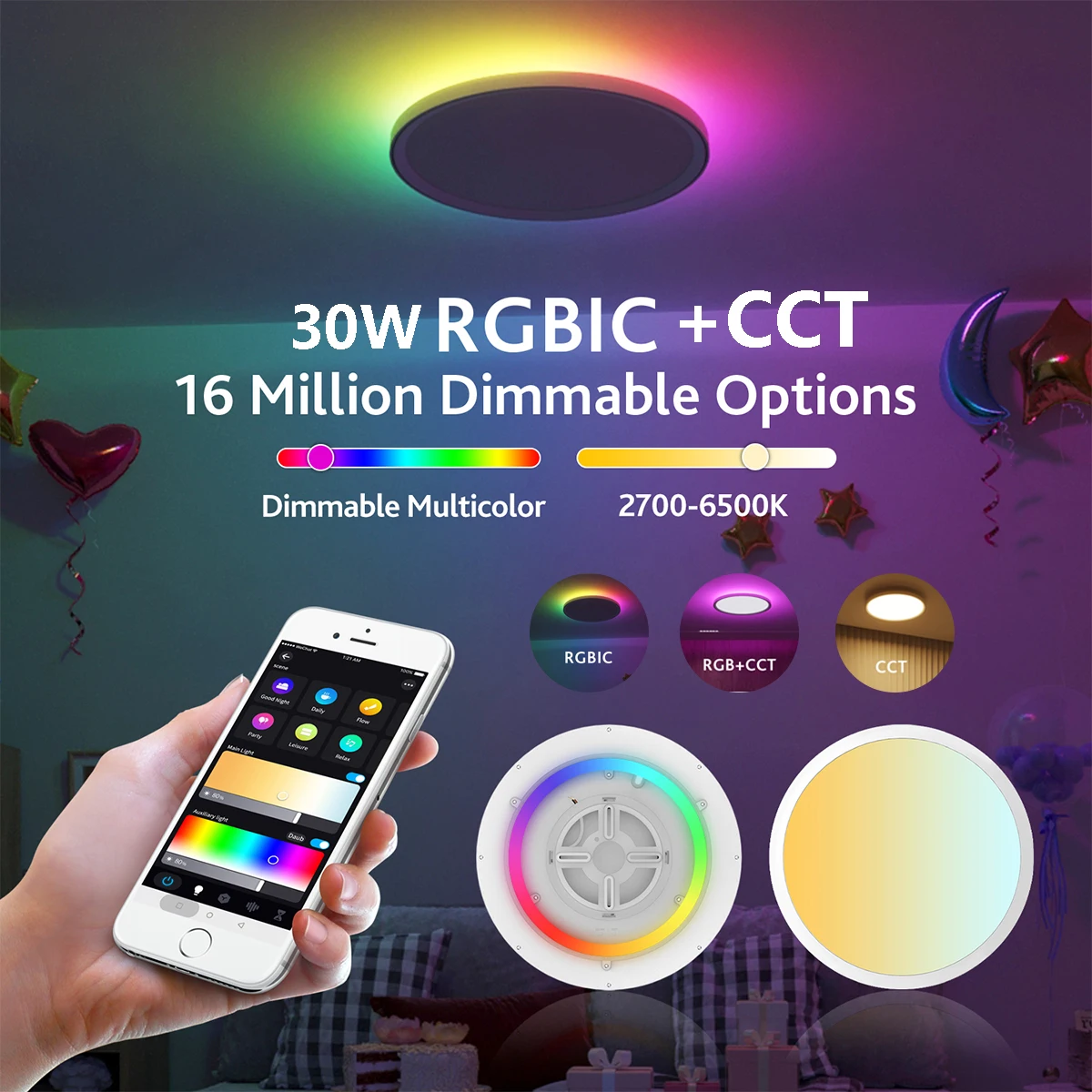 LED Smart Ceiling Light WiFi Control Remote Control RGB Warm White Cold White Panel Light Indoor For Living room decorati ceiling lamps smart home remote control