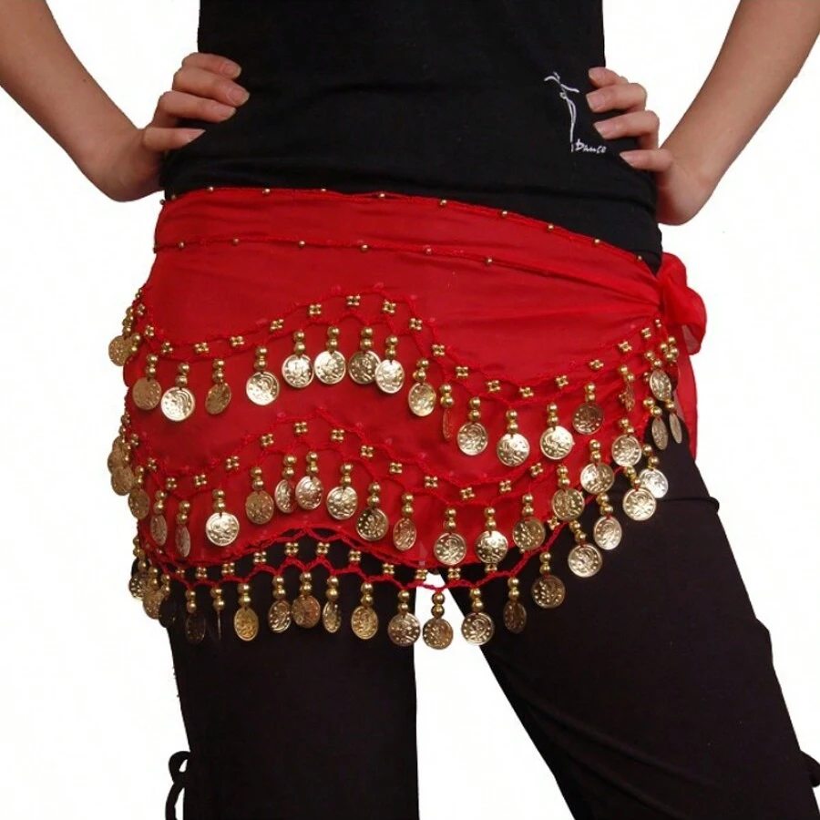 1 قطعة فستان الرقص الشرقي ، وشاح الورك ، الذهب الرقص الشرقي التفاف فستان حزام عملة حزام الرقص أداء زي مهرجان حفلة الهالوين