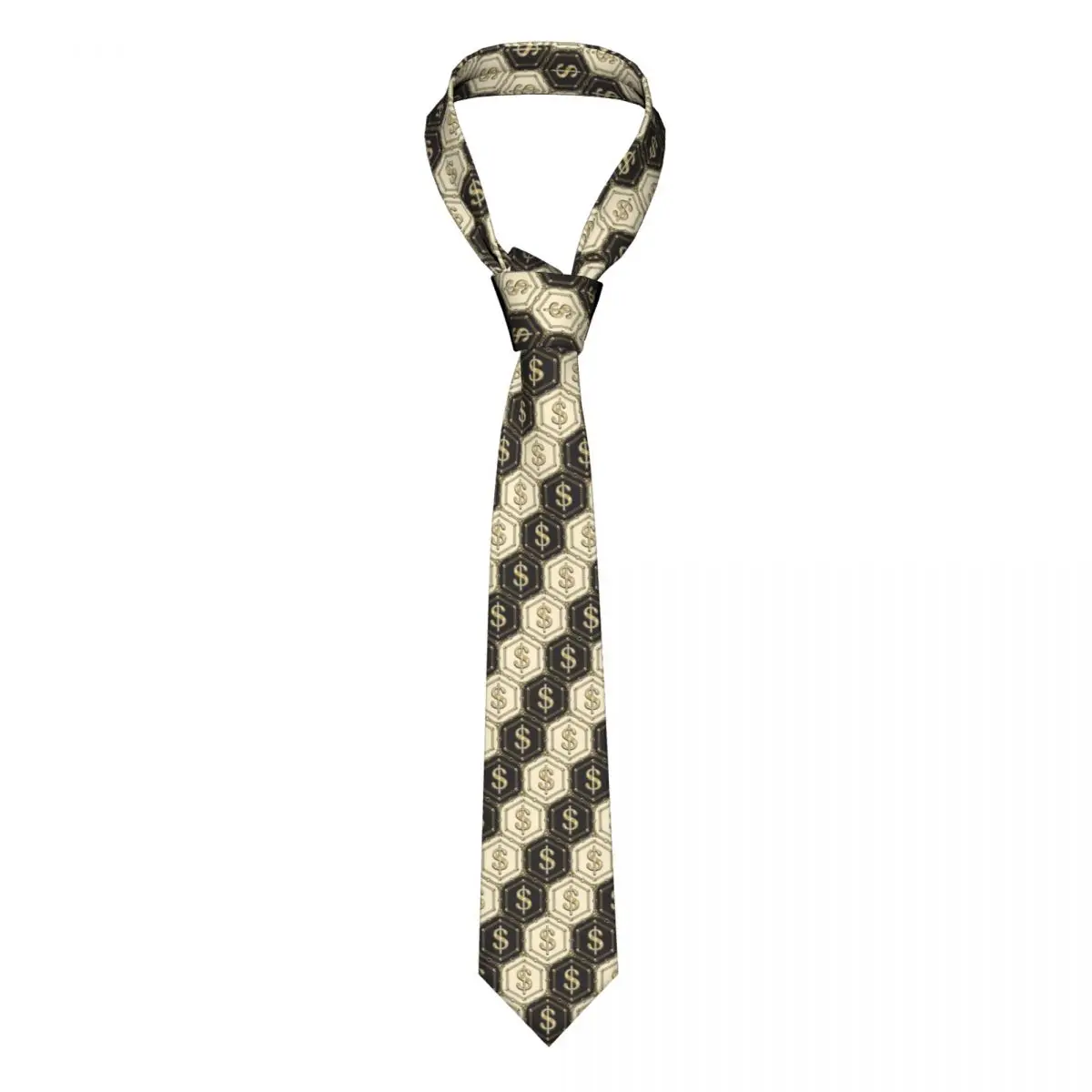 

Hexagonal Luxury Beige Brown Shiny Gold Dollar Sign Gold Chains Beads Tie Ties Daily Wear Cravat Business Necktie 8cm Wide