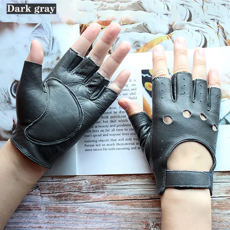 Leather Half Finger Gloves Women's Short Thin Section Unlined Spring and Autumn Motorcycle Riding Ladies Driving Fingerless,fingerless gloves