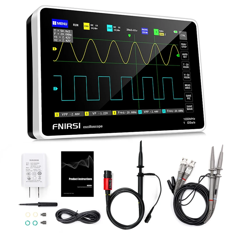 FNIRSI 1013D Digital Tablet Oscilloscope 2 Channels 100MHz*2 Band Width 1GSa/s Sampling Rate Oscilloscope with Touching Screen digital oscilloscope