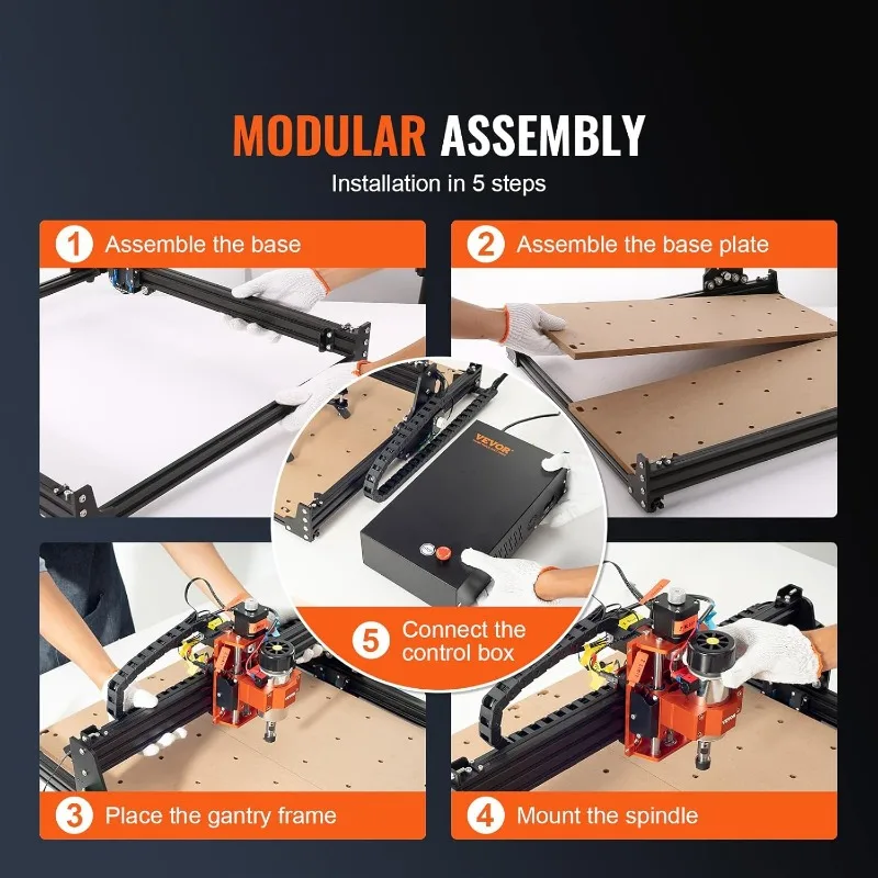 VEVOR CNC Router Machine,300W,3 Axis GRBL Control Wood Engraving Carving Milling Machine Kit,400 x 400 x75 mm 15.7 x 15.7 2.95