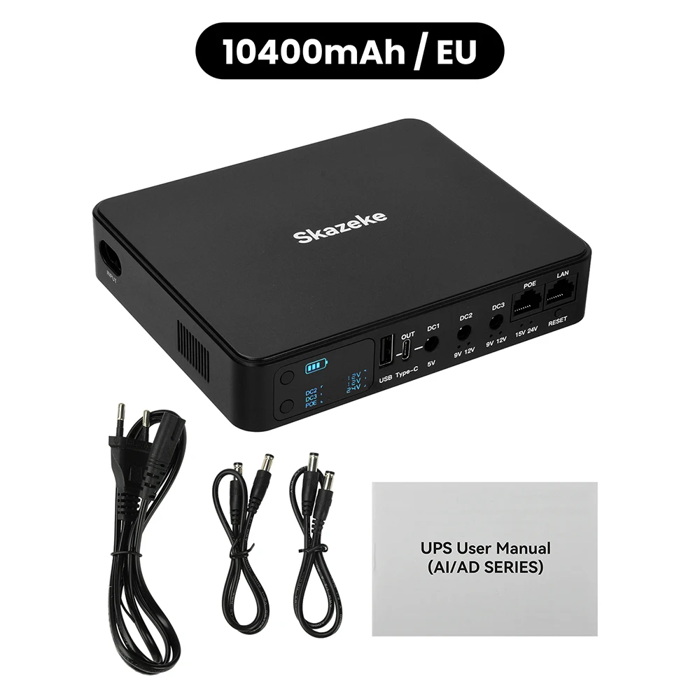 AD2P UPS Güç Kaynağı, Dijital Ekranlı, Router, Kamera ve Acil Durum Yedeklemeleri için Çoklu Çıkışlar, 10400mAh/18000mAh