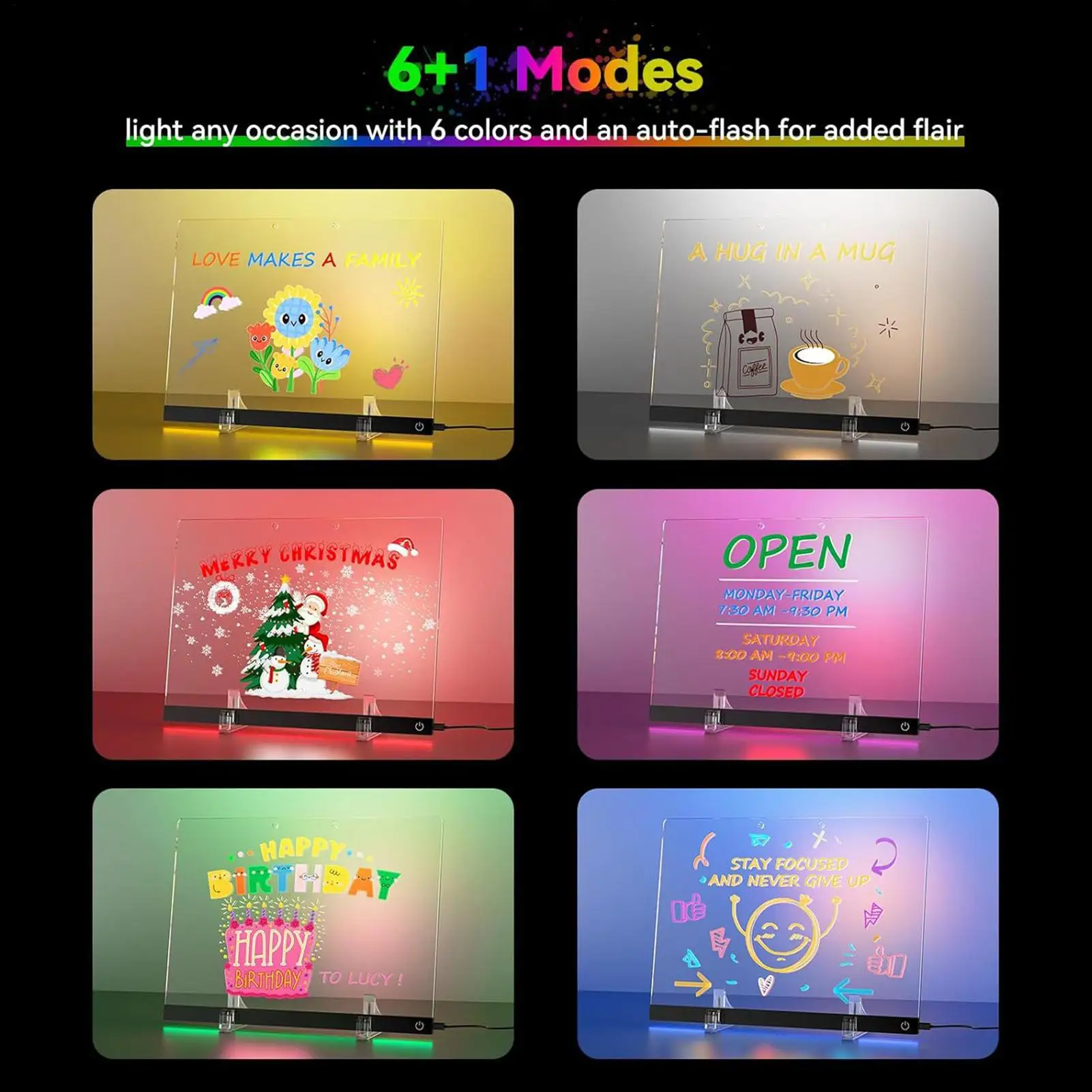 색상 조절 가능한 밝기의 LED 노트 보드 12색 펜 컬러풀 태블릿 LED 메시지 보드 어린이 소년 소녀 학교용