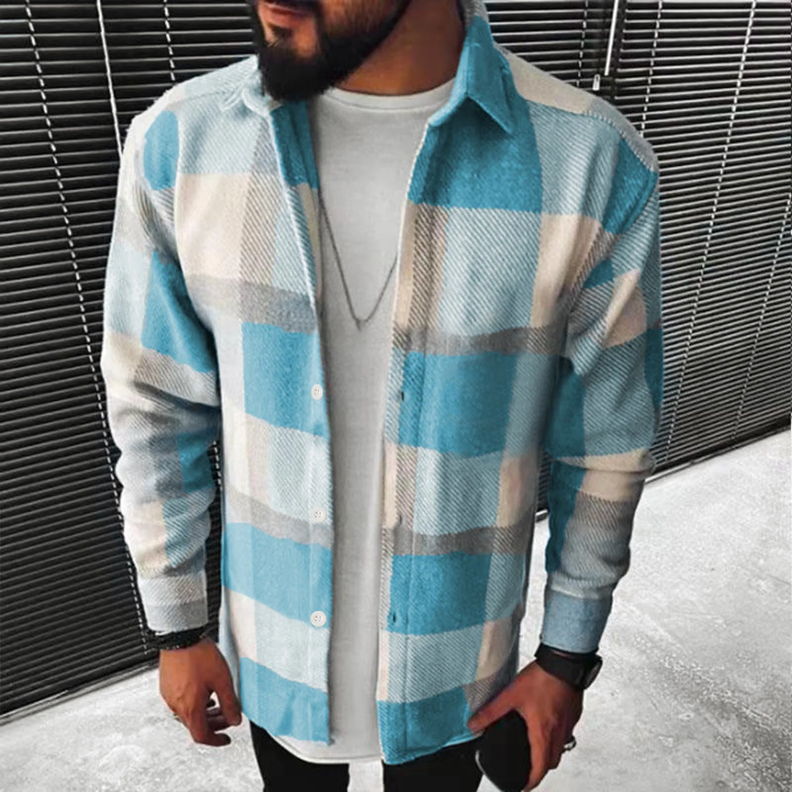 

Mens Fashion Casual Digital 3D Printing Spring And Autumn Fashion De Rong Lapel Long Sleeve Shirt Cardigan Button Beachwear