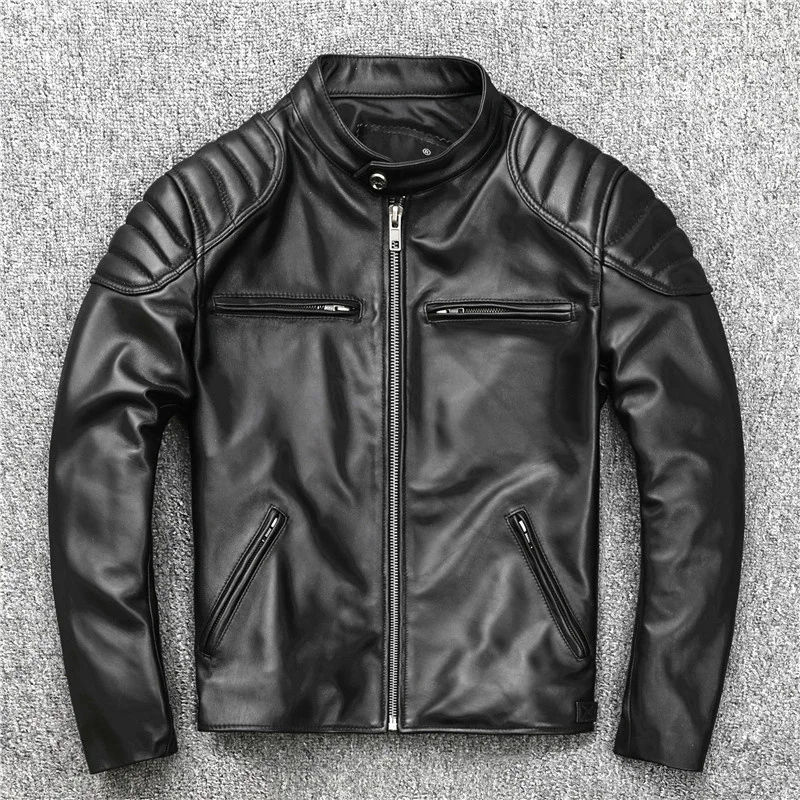 

black Free shipping.hot cowhide sales.brand jacket.men genuine coat.cheap quality biker leather clothes.fashion