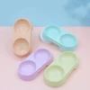 Pet Double Bowl Plastic Cat Dog Food Drinking Tray Feeder Pet Feeding Watering Bowl Pet Supplies Accessories