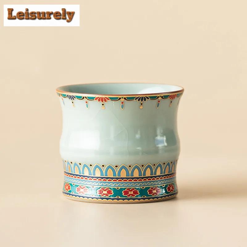 100ml Ru Kiln Dunhuang Bamboo Joint Teacup Aesthetic Tea Bowl Set Of Cups Tea-tasting Personal Cup Chazhan Master Cups Tableware