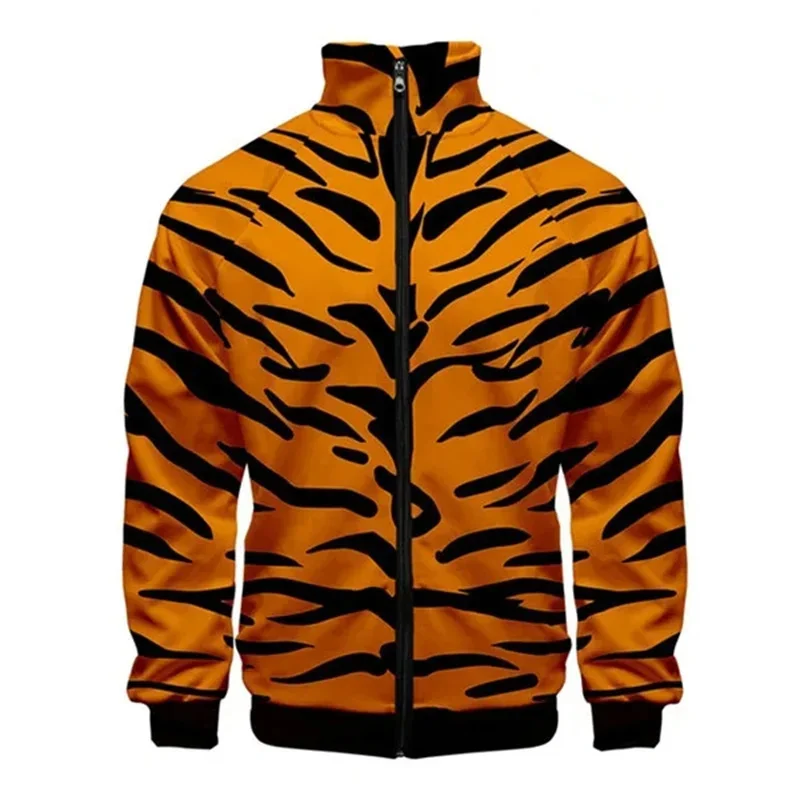 Chaqueta con cremallera de piel de serpiente y tigre con estampado 3D para hombre, abrigo de manga larga con estampado de animales geniales, chaquetas holgadas con personalidad, ropa de calle