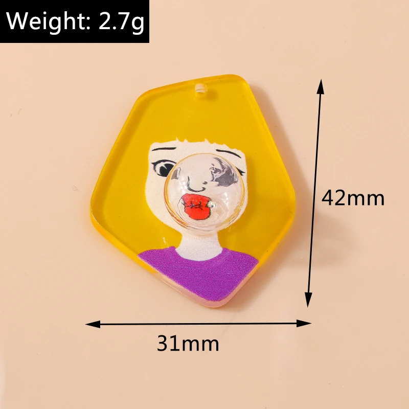 5pcs Cute Chewing Gum Blowing Bubble Girl Charms Creative Funny Pendant for Earring Necklace Keychains Diy Jewelry Accessories