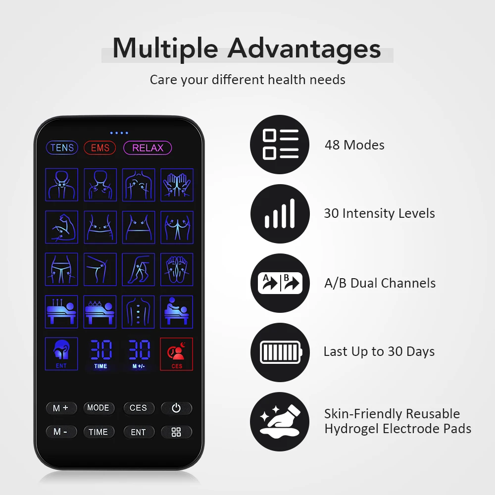 4 in 1 TENS Electric Muscle Stimulator EMS Acupuncture Physiotherapy Body Massager CES Sleeping Aids Light Therapy Nasal Care