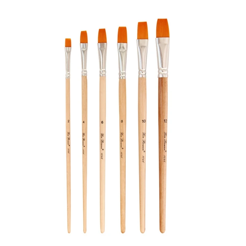 

6Pcs/Pack Portable Nylon Brushes Wood Handle Artist Paint Brushes Set for Beginners Kids Adults Painting Coloring