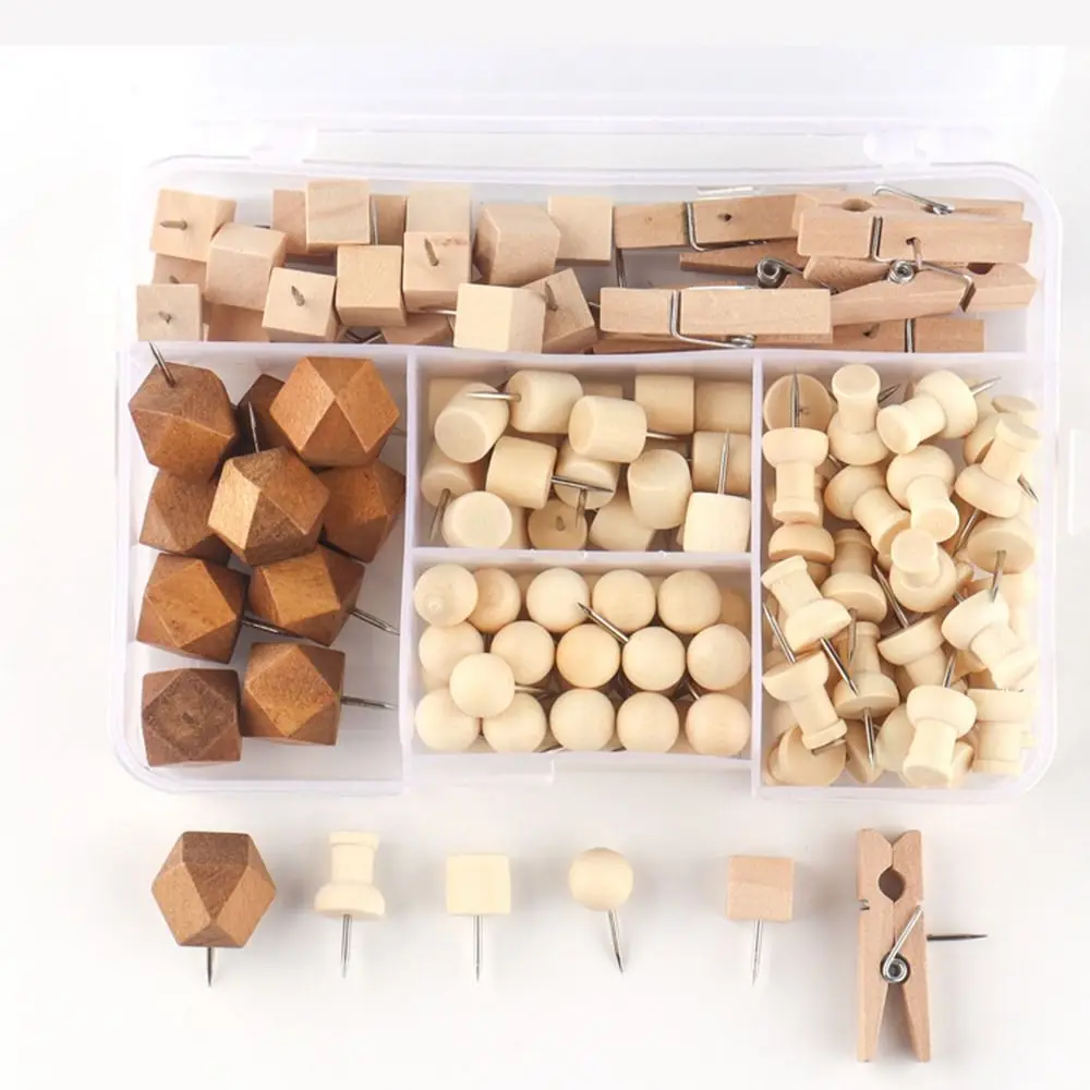 128Pcs INS 크리 에이 티브 나무 푸시 핀 DIY 재사용 가능한 칠판 푸시 핀 상자 3D 장식 스터드 사무실 학교 용품