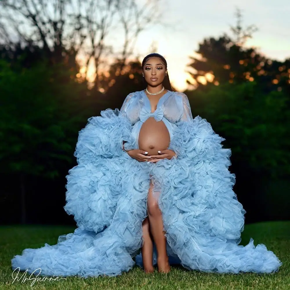 knee length dresses for ladies Angel Maternity Crossover Faux Wrap Maternity Maxi Dress Light Blue main image 0