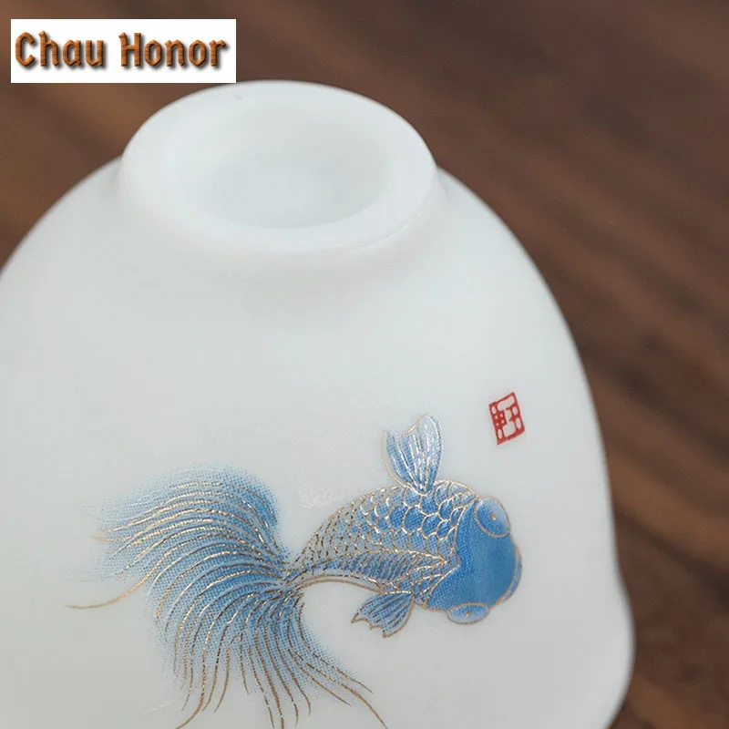2pc/lot Dehua Whiteware Tea Cup Set Kung Fu Tea Set Koi Fish Tea Cup Individual Cup Master Cup Small Tea Cup Meditation Cup Gift