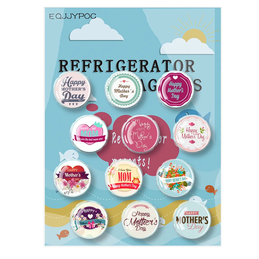 

Crystal Glass Dome Fridge Magnet Refrigerator Decoration Sticker Cheap and practical Mother's Day Gift 30mm 12 PCs/Set
