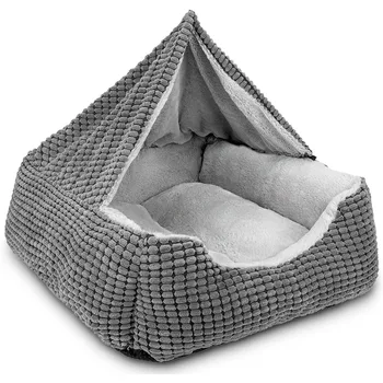 Rectangle Cave Hooded Blanket Puppy Bed,Luxury Anti-Anxiety Orthopedic Cat Beds for Indoor Cats,Warmth and Machine Washable 1