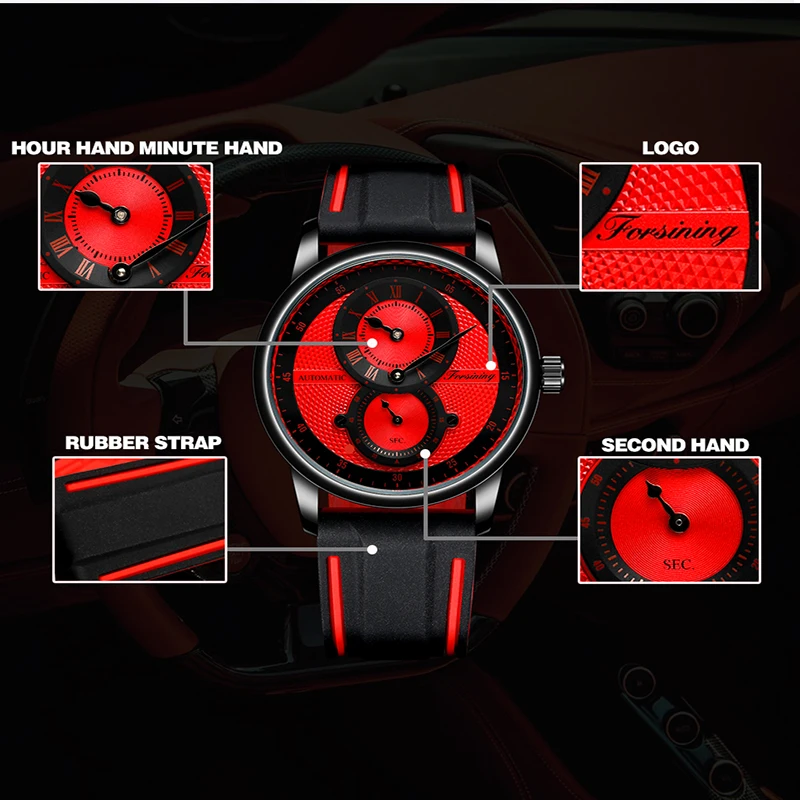 Forsining Orologio da polso automatico da uomo di lusso bianco blu Orologio meccanico impermeabile trasparente Orologio sportivo da uomo con cinturino in silicone_voghion.com