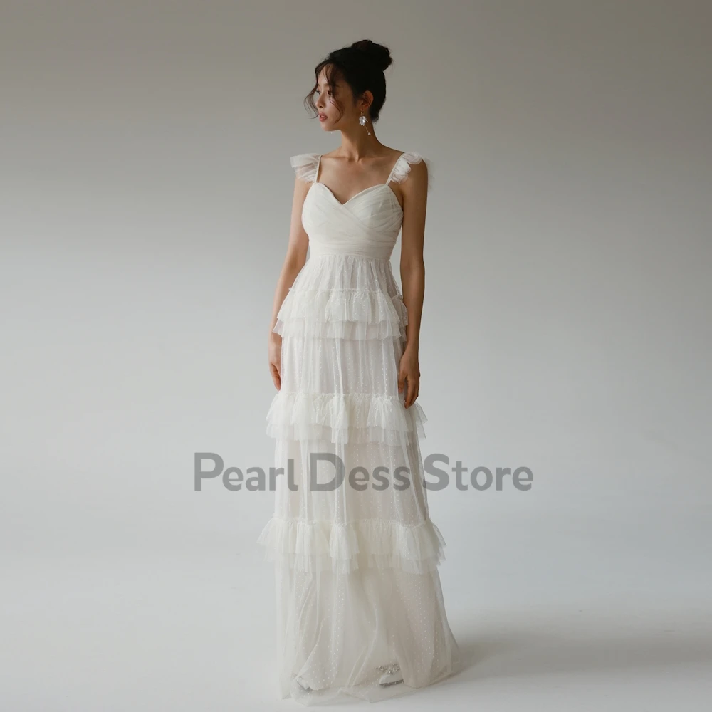

Fairy White Flying Sleeve Prom Dress Tulle Layered Dots and Groundlength Garden Formal Party Prom Dress South Korea