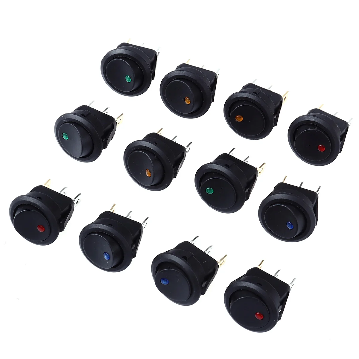 

12 PCS 12V 20A Car Truck Round Rocker Toggle LED SPST On-Off Control with Random Color Bulbs