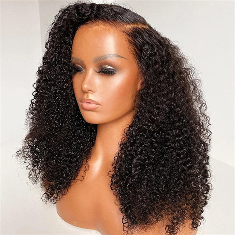 

Soft Glueless Kinky Curly 200 Density Black Lace Front Wig For Women Babyhair High Temperature Natural Hairline With Baby Hair