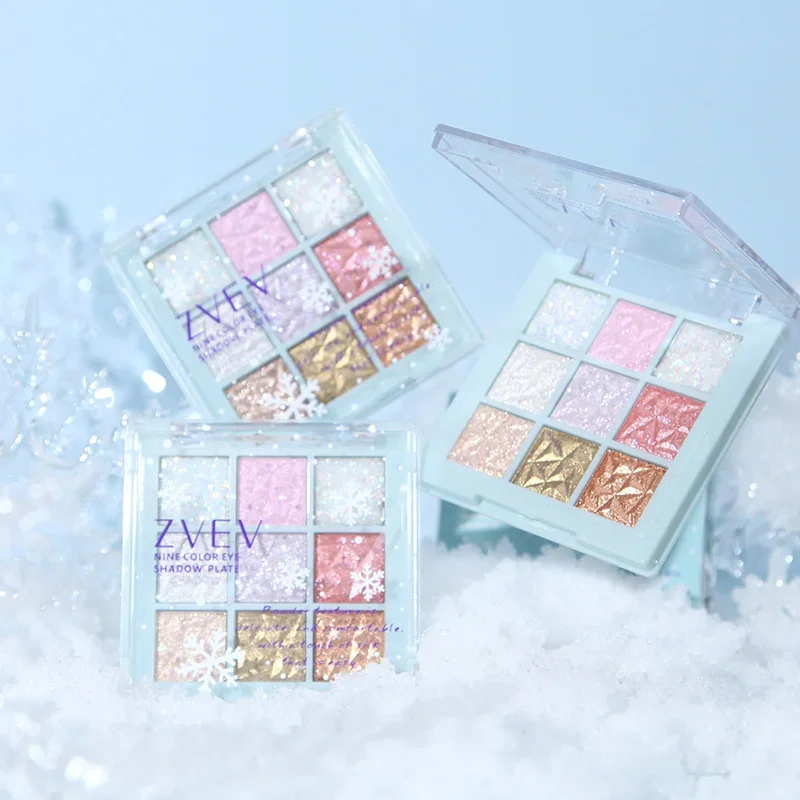 Eye Shadow Eye Shadow Plate 9 Colors Glitter Snowflake Dream Girl Pearly Matte Highlights Cool Tone