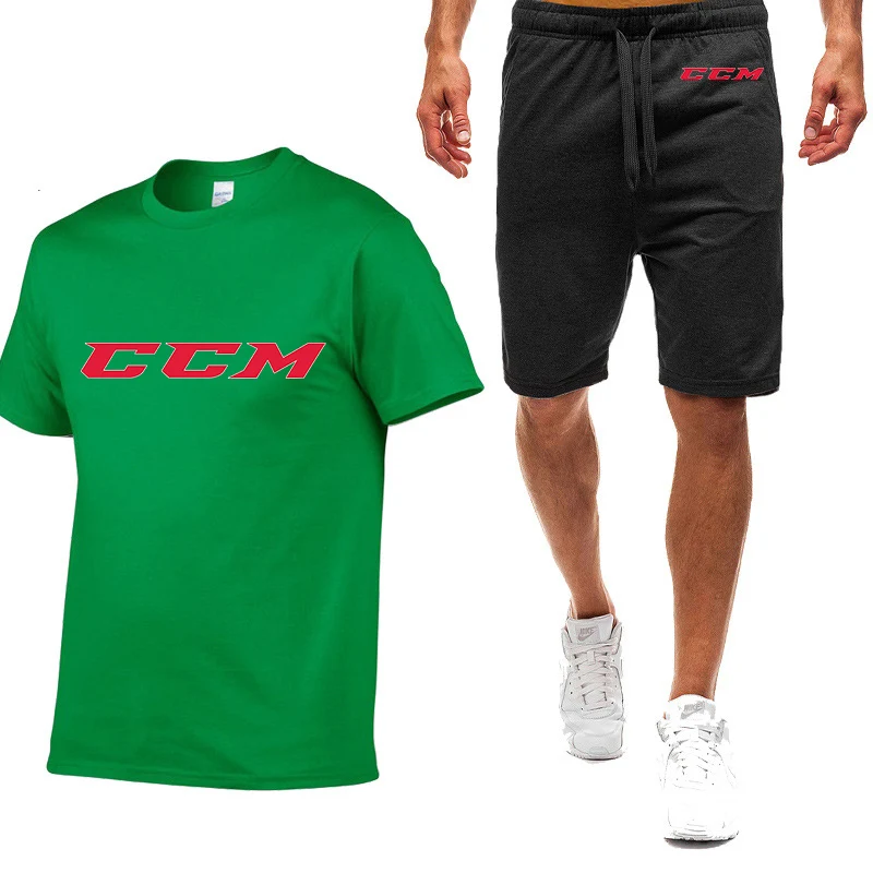 CCM Brand Printing Summer Popular Men T-shirt+Shorts Suit Men Sports Suit Casual Fashion Short-sleeved T-shirt Set Men Clothing