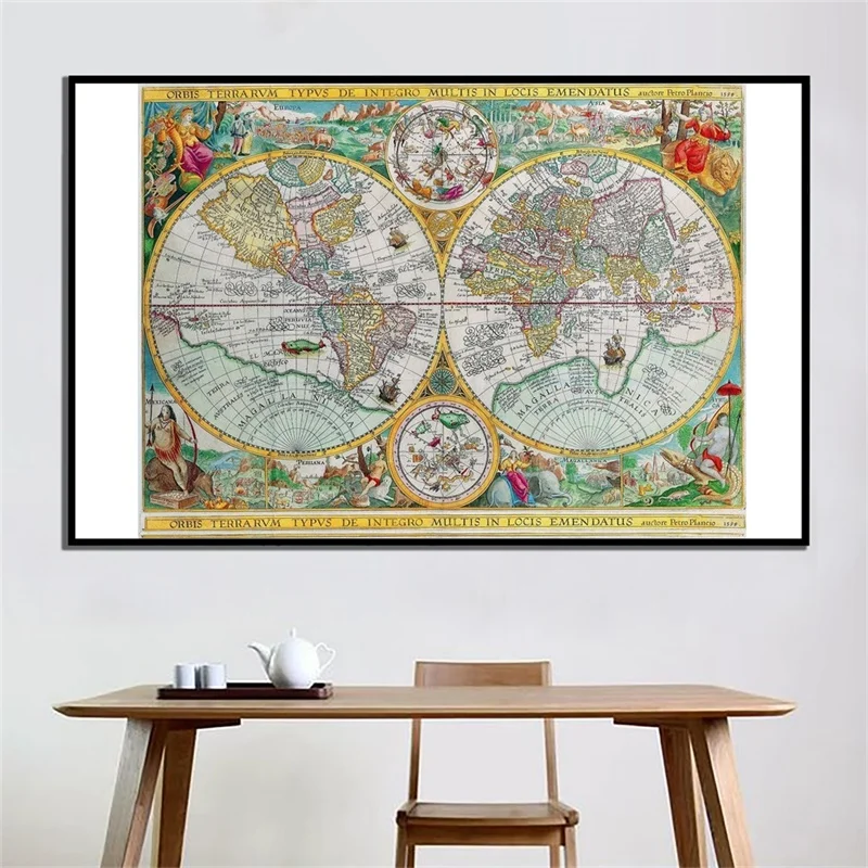 Vintage World Map 225*150cm Canvas Background Painting Classroom Wall Art Large Poster Unframed Print Office Supplies Home Decor