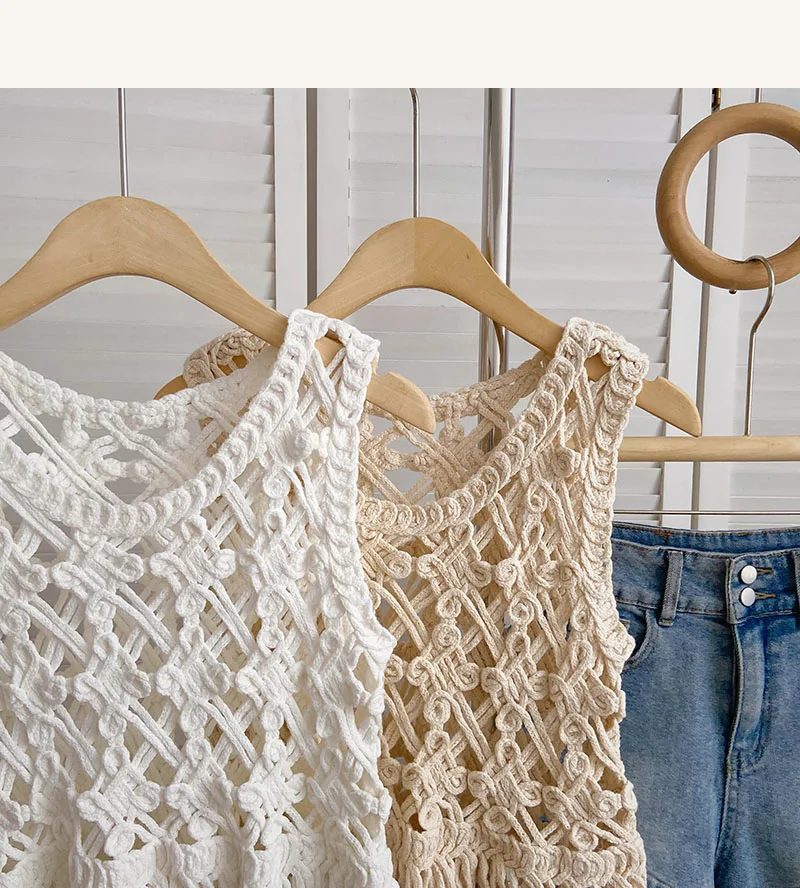 Summer Tank Top Women Hollow Out Crochet Crop Female Knit O