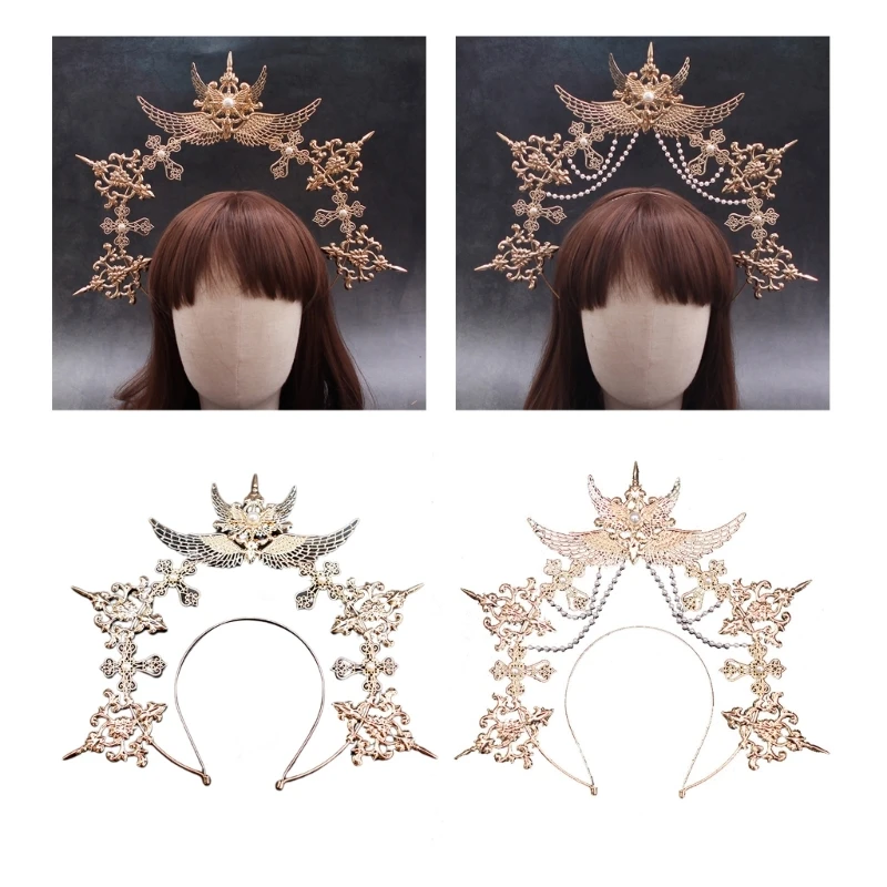 

Gothic Double Layer Cosplay Angel Wing Hair Hoop Women Makeup Headband for Festival Party Teens Performances Hairband