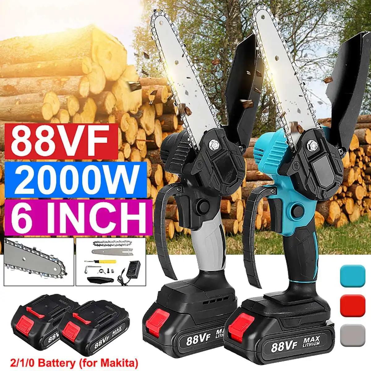 

6inch Mini Electric Chain Saw Wood Branches Pruning Chainsaw Cordless Garden Tree Logging Trimming Saw For Makita 18V Battery