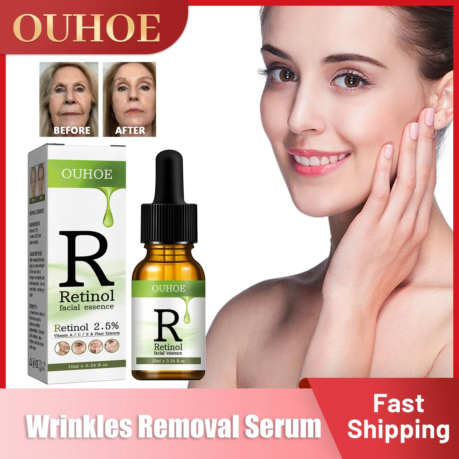 

Retinol Face Serum Anti Aging Remove Wrinkle Whitening Brightening Fade Dark Spots Freckle Lift Firm Vitamin C Essence Skin Care