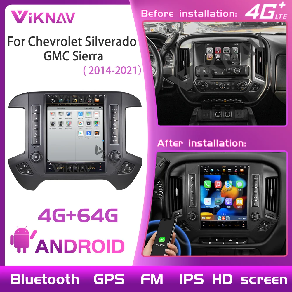 

2 Dual System 12.1Inch Screen Radio For Chevrolet Silverado GMC Sierra 2014-2020 DVD Multimedia 1080P 360 View Navigation GPS