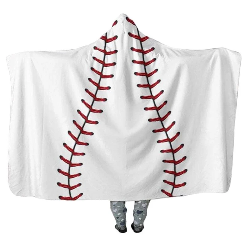 

Soft Softball Hooded Blanket, Wearable Blanket Hoodie-Plush Warm Blanket, Fluffy Blankets for Bed Couch Travel, Throw Blankets