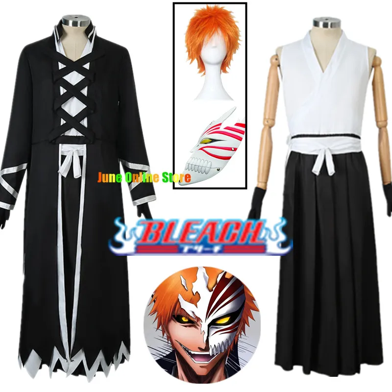 

Anime Bleach Thousand-Year Blood War Kurosaki Ichigo Cosplay Costume Wig Face Cover Black Uniform Shinigami Attire Outfit