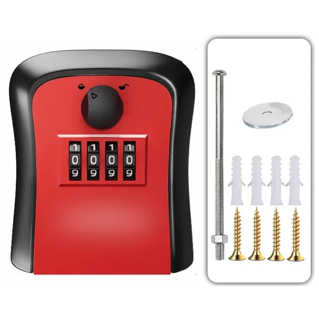 Wall Mount Key Lock Box 4 Digit Password Code Security Lock No Key for Home Office Key Safe Secret Storage Box Organizer 5