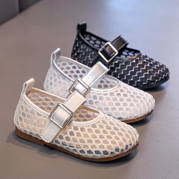Summer Girl's Sandals Net Fabric Solid Color Breathable Flat Children Sliders Hook-loop Cover Toe Daily Leisure Kids Shoes 26-36 1