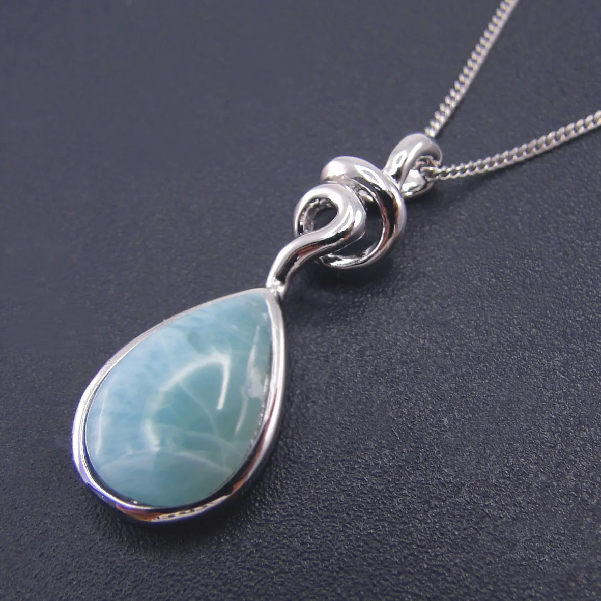 Natural Larimar 100% 925 Sterling Silver Pendant Water Drop Shape Genuine Stone Charm Pendant for Women Gift with Chain