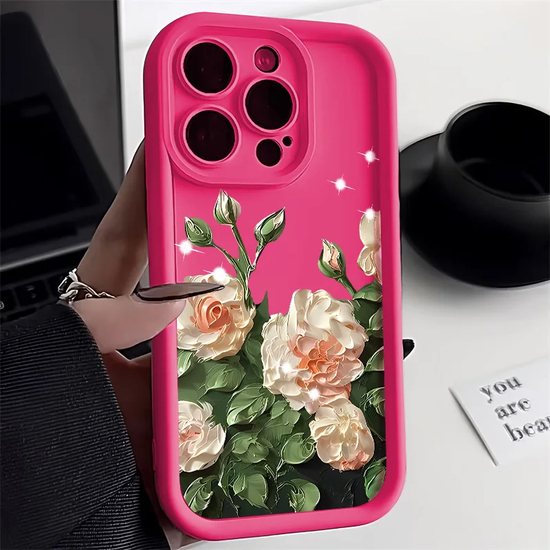Elegant Rose Flower Candy Color Soft Silicone Phone Case Cover