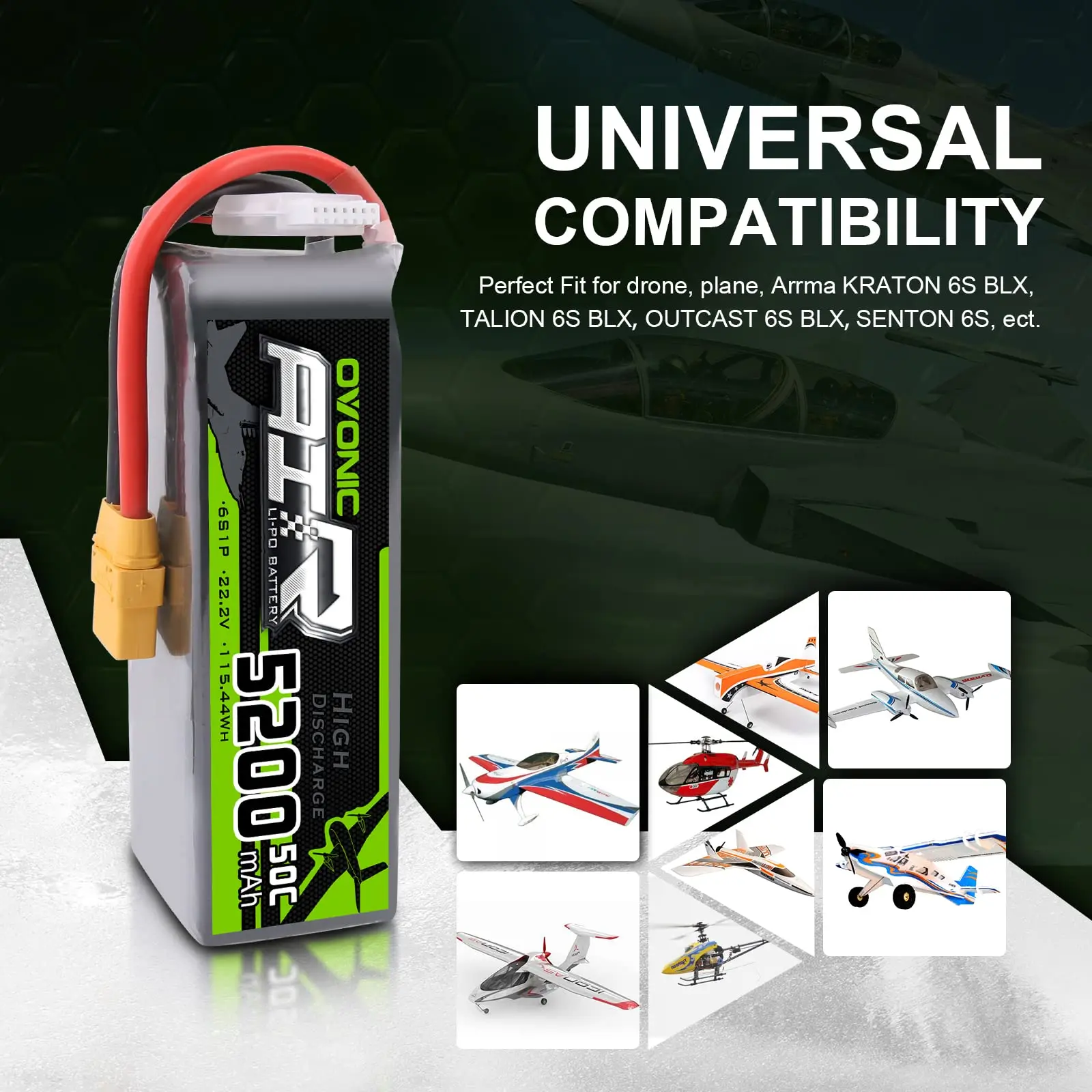 Batterie Lipo Ovonic 3S 5000mAh 50C 11.1V - XT60 - Pour Voiture RC, Avion, Bateau