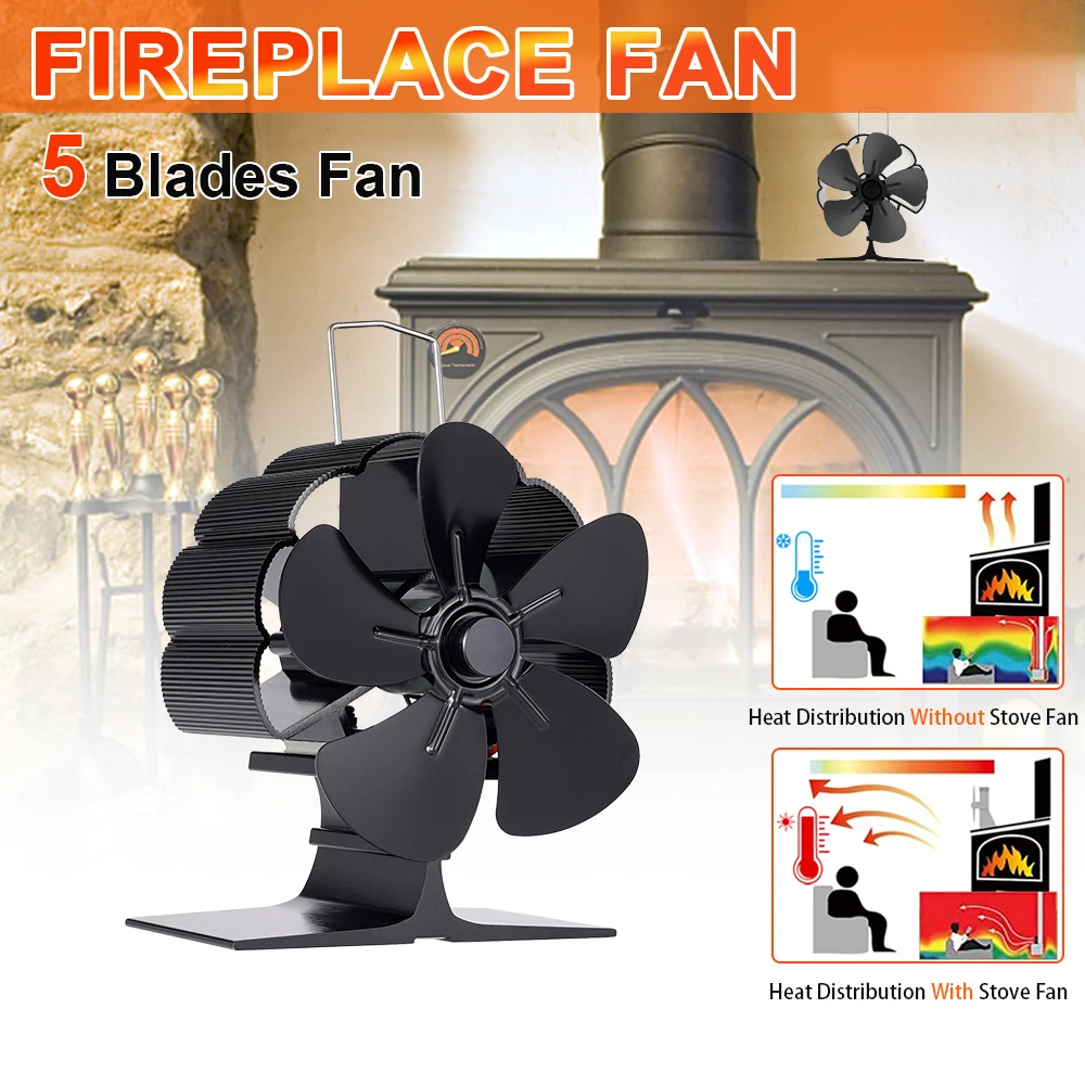 

Mini Stove Fan Heat Powered Double Fireplace Fan Log Wood Burner Eco-fan Quiet 5 Blade Fireplace Fan Home Warm Heat Distribution